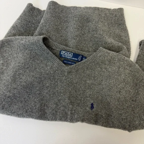 Polo Ralph Lauren Gray Lambswool Sweater XL V-Neck Classic Fit - Picture 8 of 12